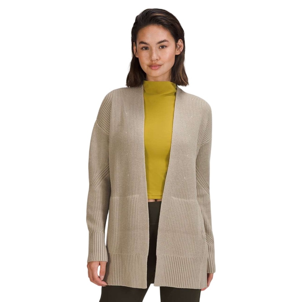 Lululemon Cashlu Knit Textured Cardigan Raw Linen Open Front Sweater M/L